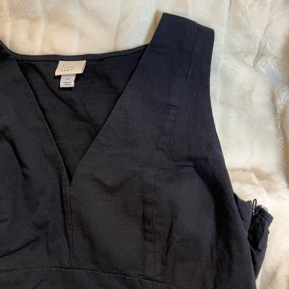 A new day 14 Black Cotton Blend VNeck Side Zip Spring Preppy Sleeveless Dress - Picture 1 of 10